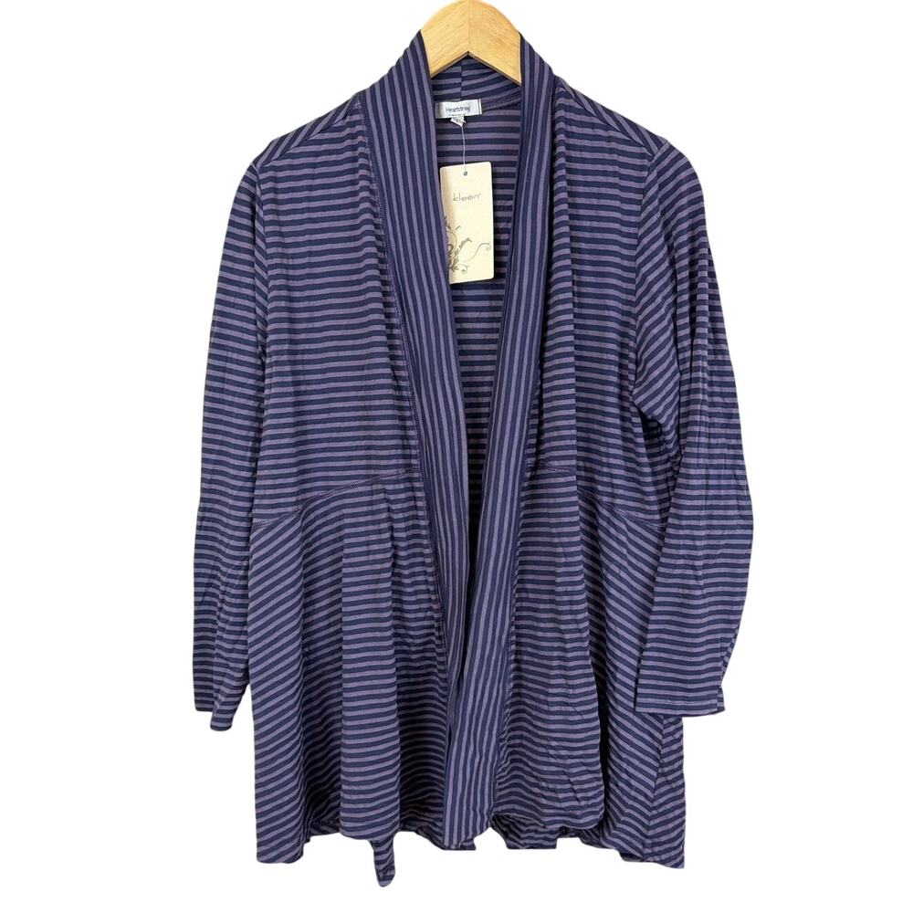 NWT Kleen Heartstring Purple Striped Swing Open Cardigan Top L